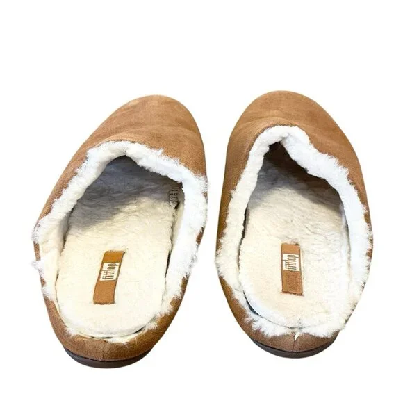 Fit Flop Chrissie Suede Shearling Slipper Chestnut US 7 EUR 38 Slip On Sandal - Picture 4 of 9